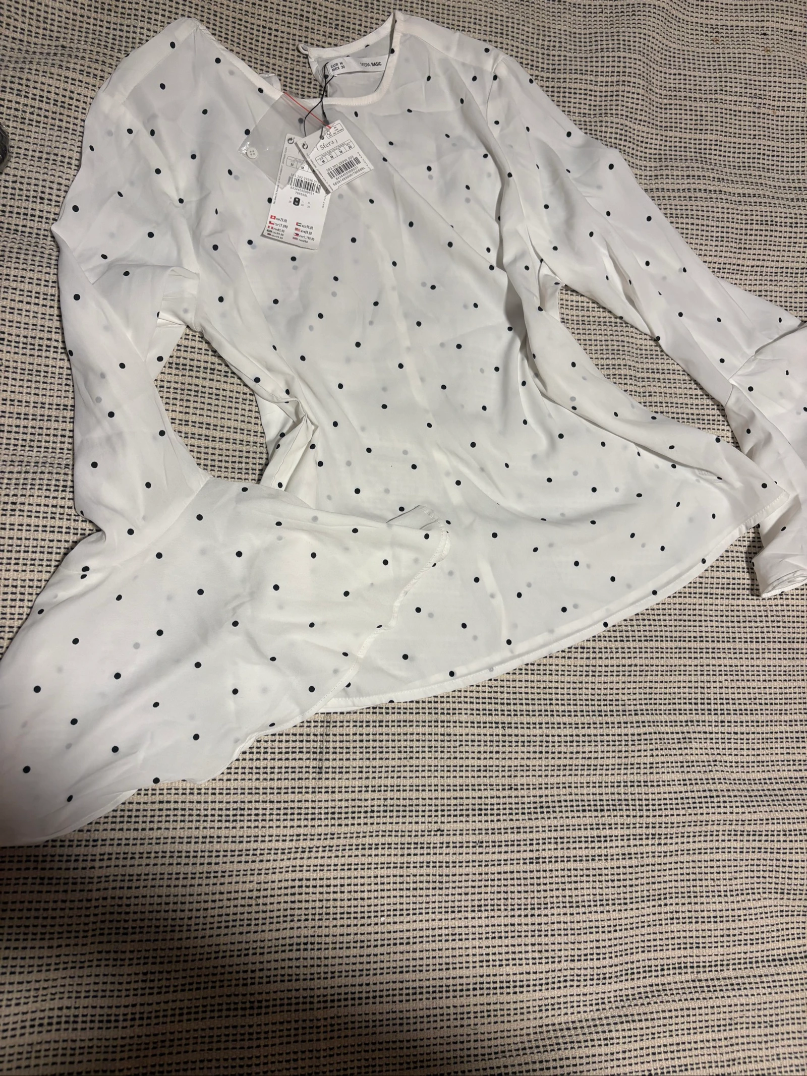blusa sfera lunares blanca negra nueva con etiqueta m m2m polka dot blouse neufs avec etiqueta
